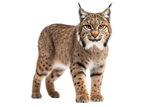 a bobcat standing on a white background
