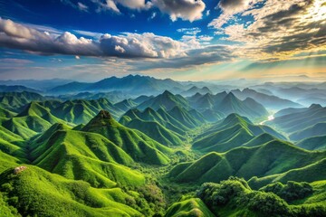 Expansive Deep Jade Hills Under Clear Skies Stretching Towards the Distant Horizon in Tranquil Landscape