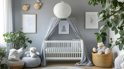 Nursery Design Ideas: White Crib, Gray Walls, and Cozy Touches