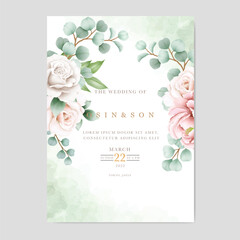 Hand drawn floral wedding invitation card template