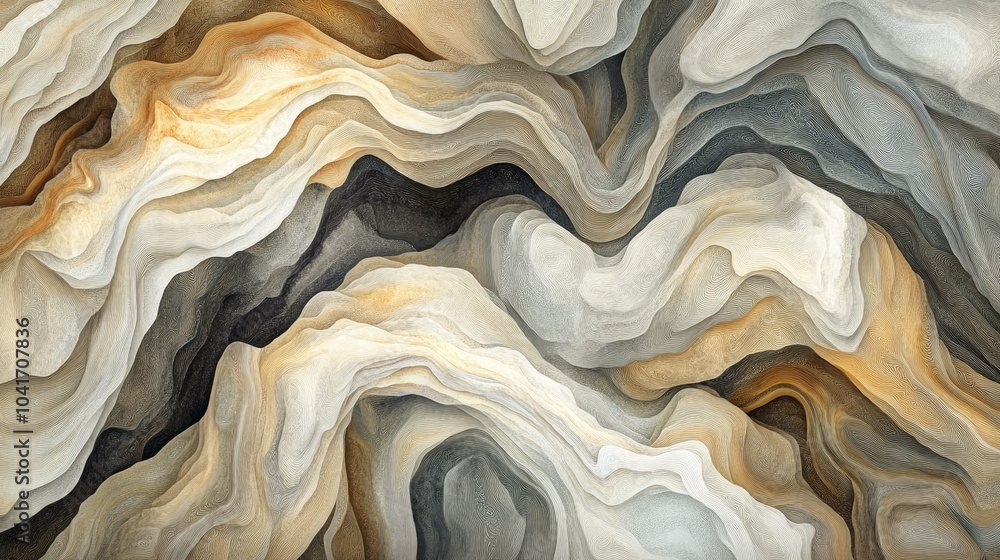 Poster flowing organic lines in soft earth tones, twisting and weaving together in a captivating, abstract 