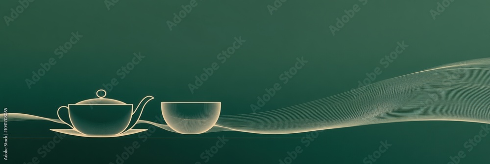 Poster the artwork features a simple line drawing of a teapot beside a cup, beautifully displayed on a sere