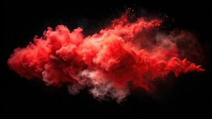 Fototapeta premium Red powder dust smoke on black background Aerial