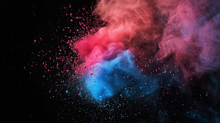 Colorful powder explosion on a black background, colorful holi paint splash in the air.