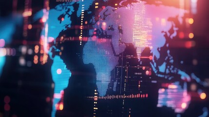 World map with luminous trading data, global network, international business