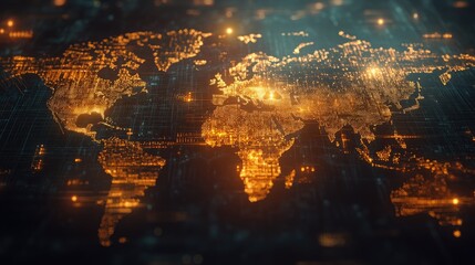 World map with luminous trading data, global network, international business