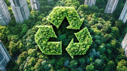 Urban development integrating circular economy principles for a sustainable future. High quality illustration