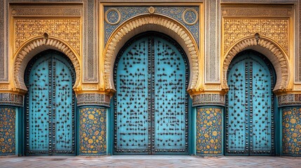 Stunning traditional Moroccan door adorned with intricate carvings and vibrant tiles framed by an ancient building's archway showcasing the rich architectural heritage of the city