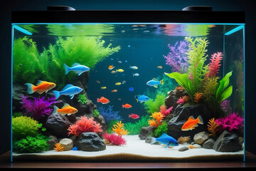 Abstract and creative image of fish tank at the center of modern room