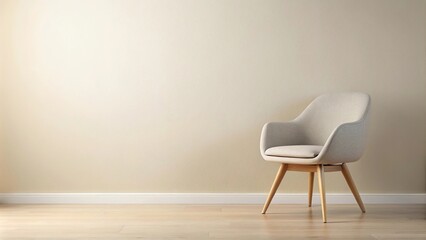 Beige Scandinavian chair and white frame against soft wall backdrop