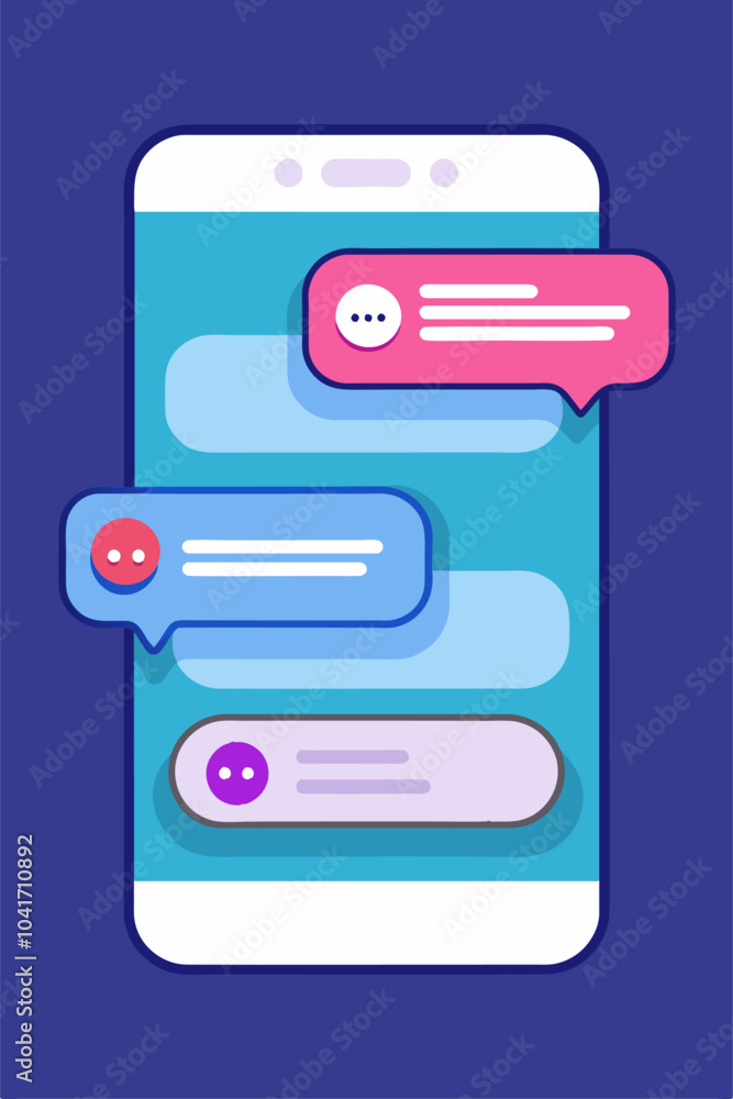 Poster phone messaging concept with speech bubbles on the screen. mobile phone texting dialogue