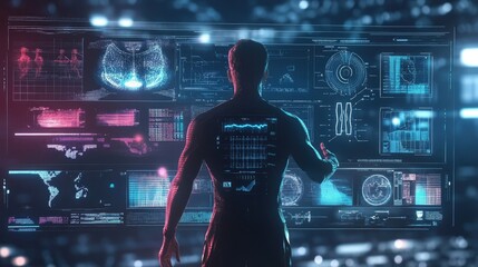 A futuristic sports trainer interface utilizing biometric feedback for athlete enhancement. High quality  illustration