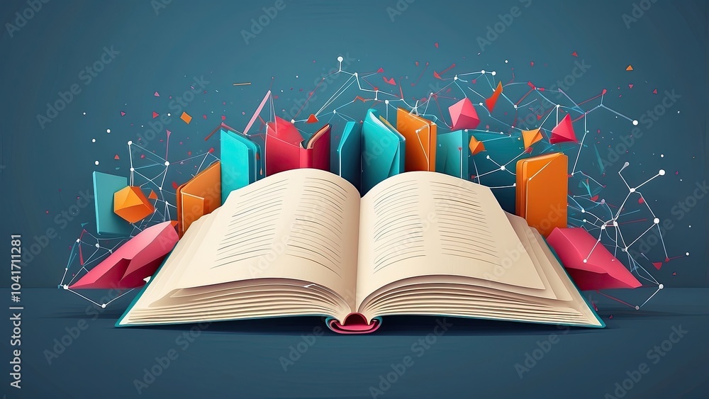 Poster concept line link in education with open books. minimally polygonal wireframe design. geometric back