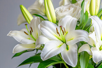 Obraz premium funeral flower display with white lilies, respectful composition
