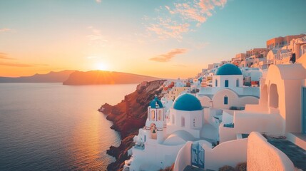 Fototapeta premium Santorini, Greece in Golden Sunset.
