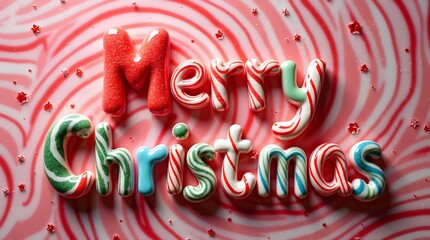 Merry Christmas! Candy cane letters on swirl background. Festive!