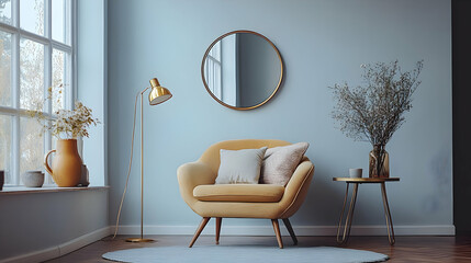 Cozy Living Room Design with Yellow Armchair and Gold Accents