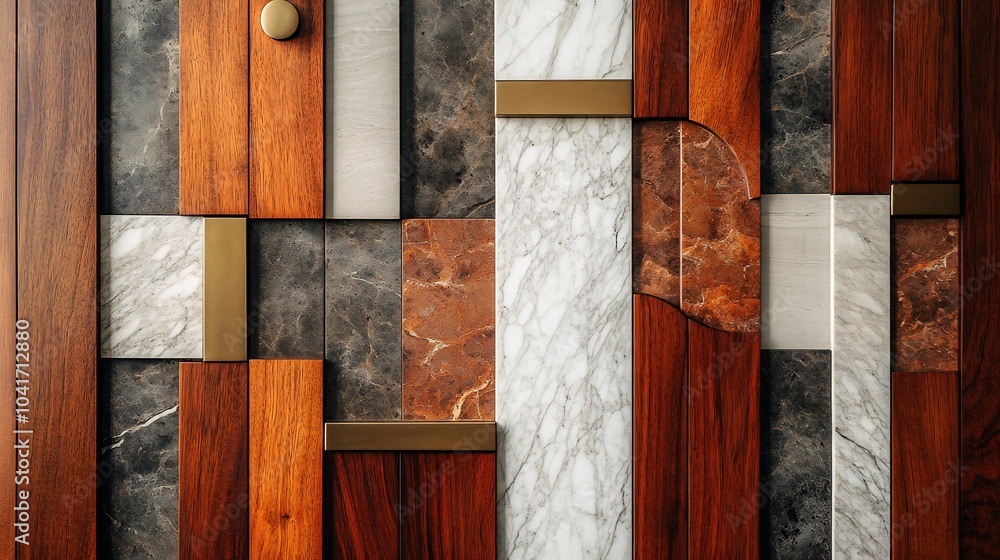 Poster stunning wall layout displaying an alternating pattern of wooden panels and smooth marble blending e