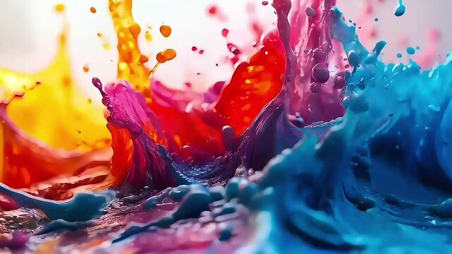 Liquid painting video, abstract acrylic texture with colorful waves. Liquid paint mixing background with splashes and swirls. Resolution 4k, Generative AI