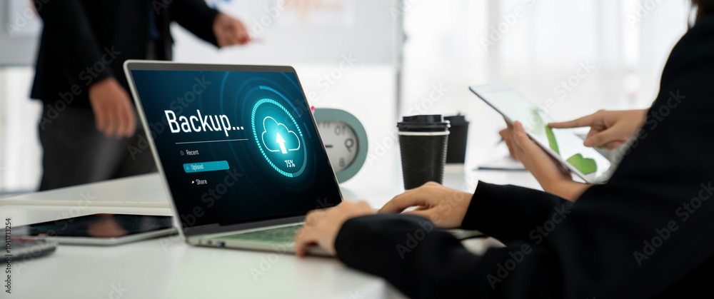 Poster backup storage data internet technology business concept. database storage cloud technology file dat