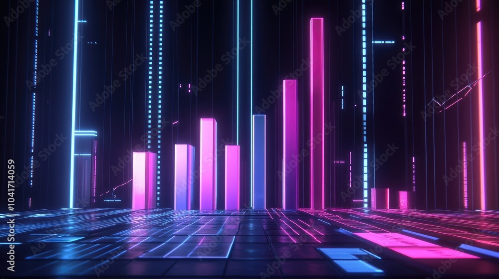 Poster Neon Data Visualization in a Futuristic Setting