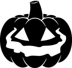 Scary Halloween Pumpkin Black Silhouette. Vector Hand Drawn Illustration Isolated On Transparent Background