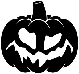 Scary Halloween Pumpkin Black Silhouette. Vector Hand Drawn Illustration Isolated On Transparent Background