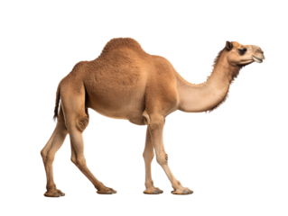 a camel walking on a white background