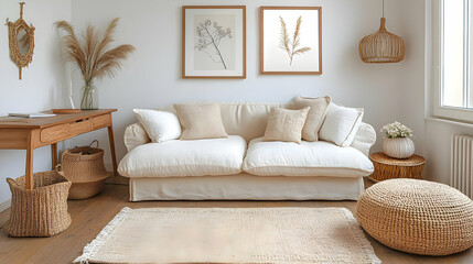 Cozy Living Room Decor with Neutral Colors and Natural Textures