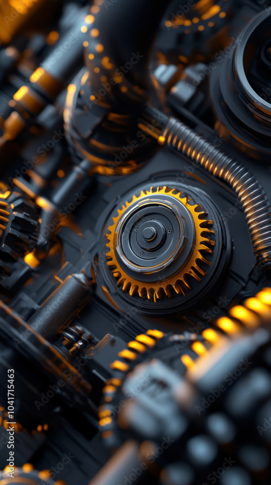 Poster intricate mechanical components with gears and pipes showcase advanced engineering and design. vibra