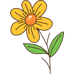 Simple Flower Illustration with Green Leaves – Hand-drawn Floral Design