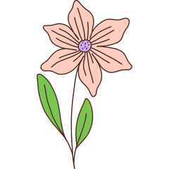 Simple Flower Illustration with Green Leaves – Hand-drawn Floral Design