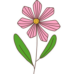 Naklejka premium Simple Flower Illustration with Green Leaves – Hand-drawn Floral Design