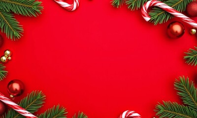 Christmas decorations pine branches ornaments candy canes red