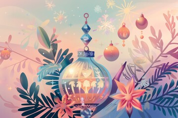 Vibrant christmas ornament with floral elements and snowflakes