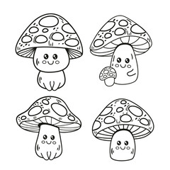 outline set of isolated cute cartoon mushroom 
