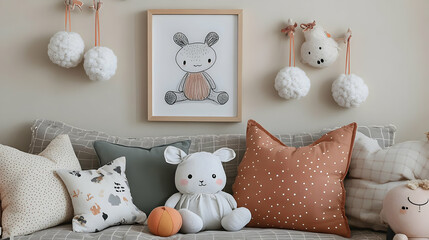 Cute Stuffed Animals and Pillows Decorate a  Cozy Room