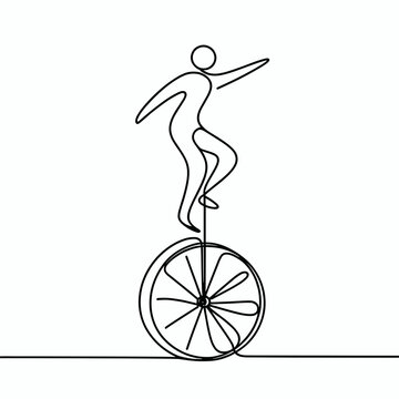 recommend clip art: Unicyclist balancing in one-line art style against white