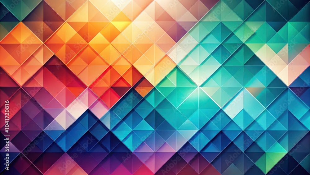 Fototapete abstract geometric pattern of interlocking triangles and squares in vibrant hues