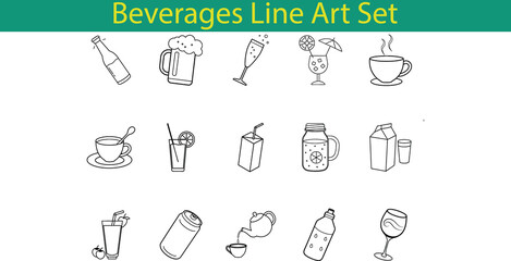 Beverage Line Art Set: Icons for Drinks