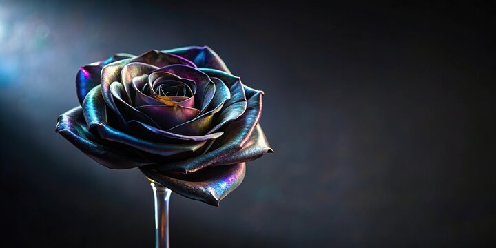 Black rose with vantablack stem and carnival glass light on vantablack black petals