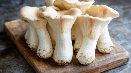 Fresh Gourmet Mushrooms on Wooden Cutting Board