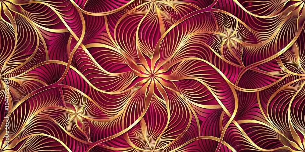 Aufkleber abstract crimson and gold floral pattern with intertwined lines and 3d embossed effects