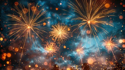 Fototapeta premium Vibrant Fireworks Display Against Night Sky