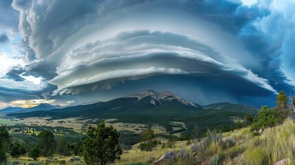 Obraz premium Dramatic Cloud Formation Over Mountain Landscape