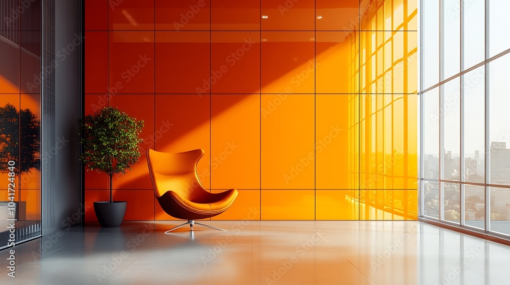 Poster vibrant orange tech wall with intricate grid patterns and subtle gloss radiating a warm yet futurist