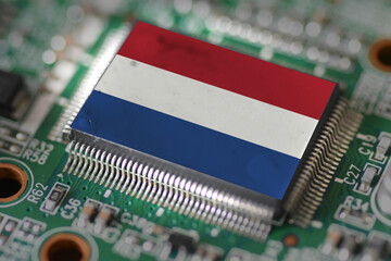 Computer chip on PCB board with Netherlands flag
