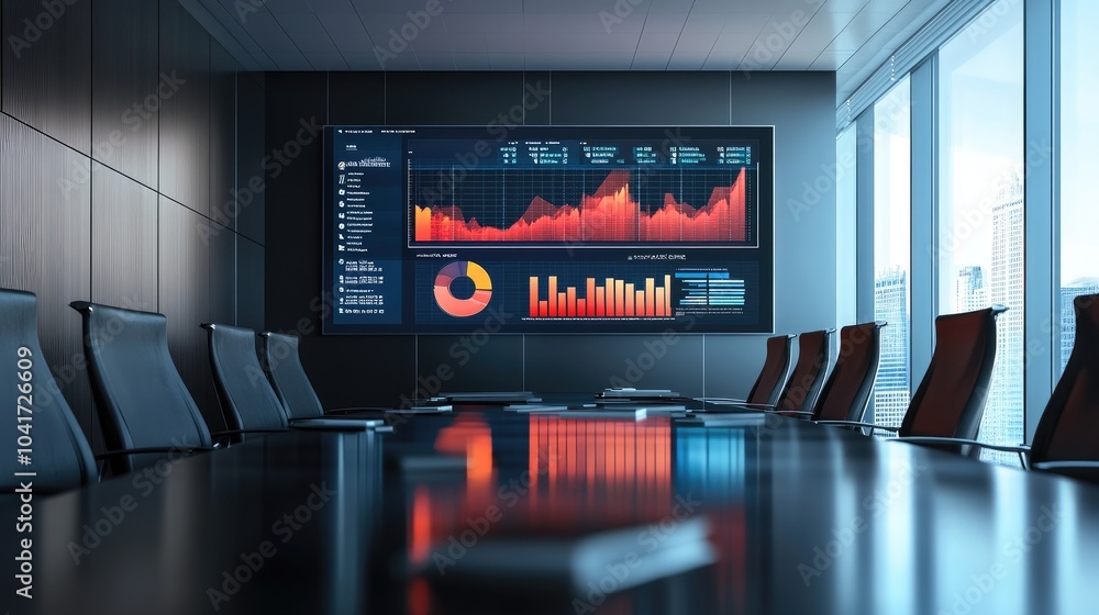 Poster modern conference room with data visualization display