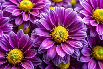 Swirling Mix of Delicate Purple Petals and Bright Yellow Centers Creating a Vibrant Floral Display