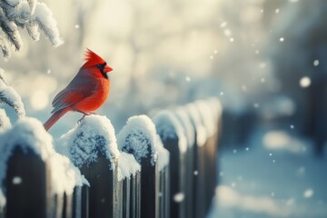 Red Cardinal on Snowy Branch